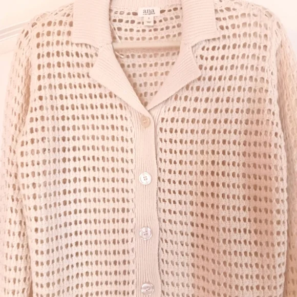 Mesh Crochet Loose Knit Cream Button Cardigan - Picture 2 of 10